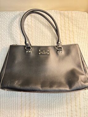 kate spade Black Pebbled Leather Tote with Gold Logo Plaque